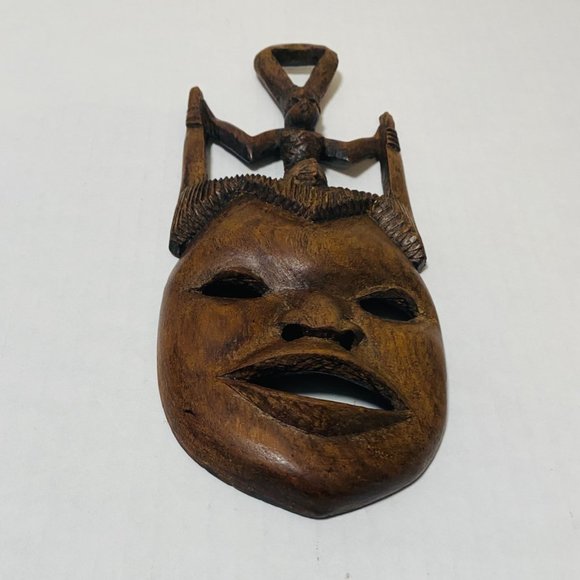 Authentic AFRICART Guro Mask with horns and Seated Divinity 10" Made in Malawi. - Picture 8 of 16